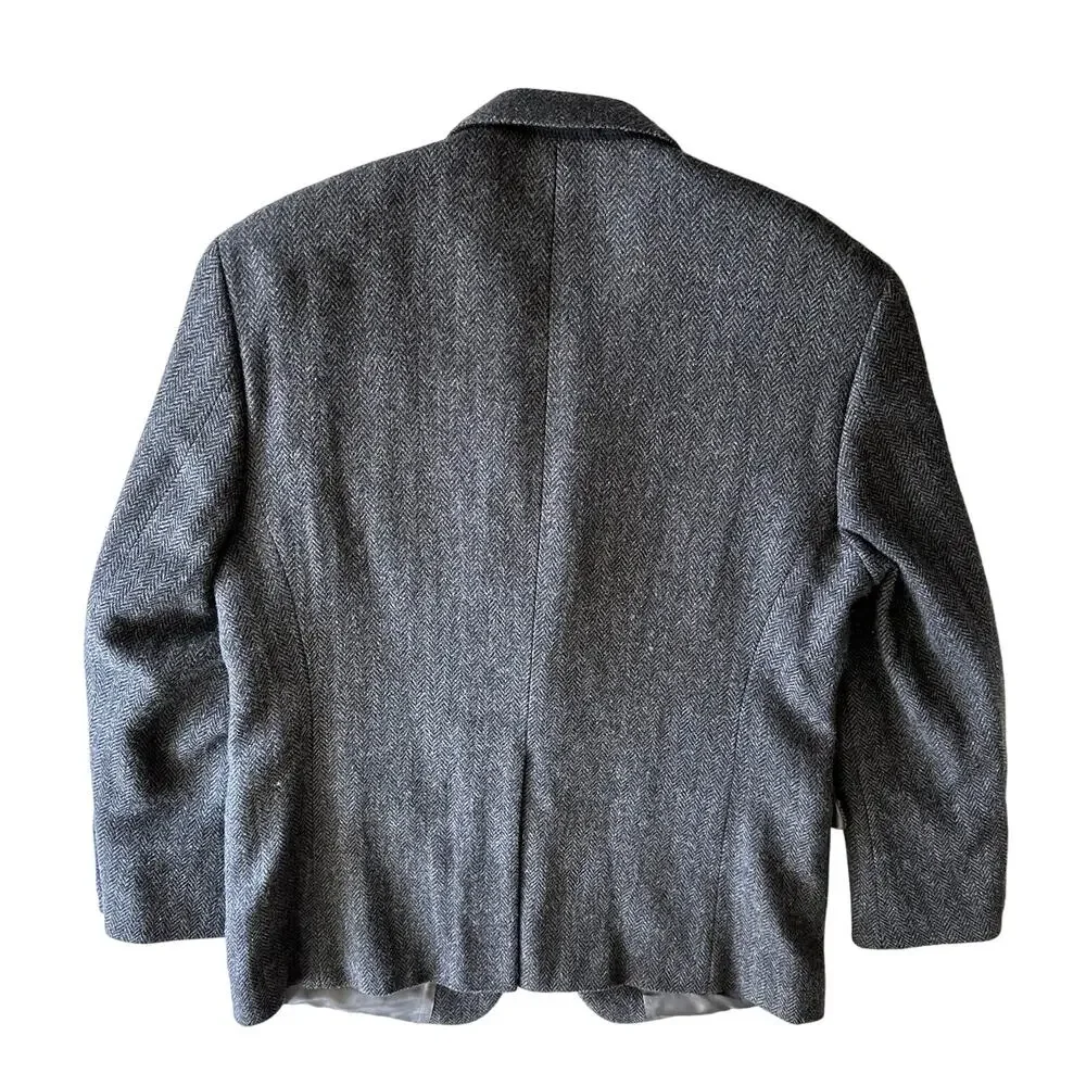 Lauren Ralph Lauren 100%‎ Wool Herringbone Classic 2 Button Gray Blazer Jacket L